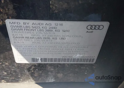 2017 Audi Q5 2.0T Premium z USA, uszkodzony, nr VIN WA1M2AFP9HA095597